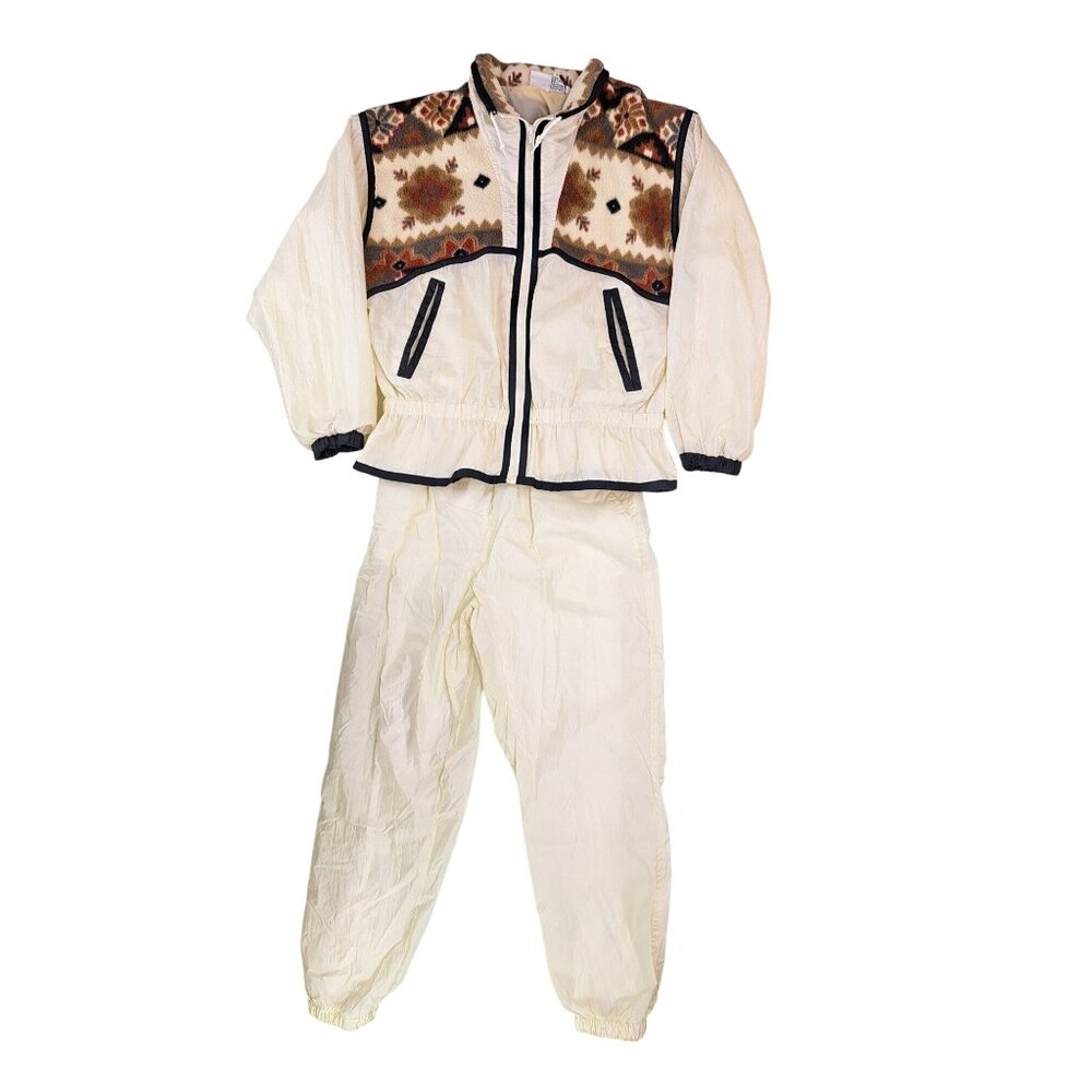 Vintage Athletic Works Track Suit Jacket Pants Set Women Medium Brown Tan Aztec - Picture 13 of 13